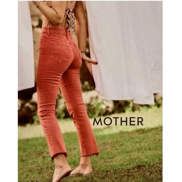 Mother Swooner Rascal Jeans Size 25 Red Ankle Fray High Straight USA Game Day - Picture 6 of 14